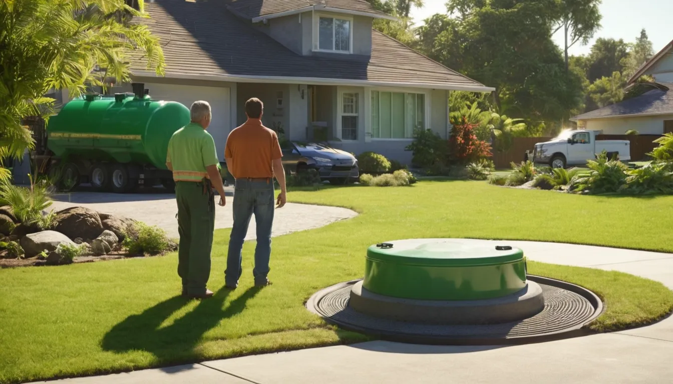 A homeowner in Winter Springs talking with a septic provider beside a tank access lid